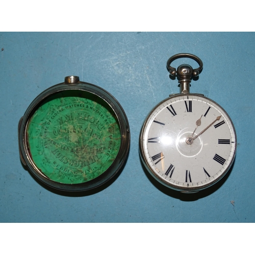 301 - A silver pair-cased verge pocket watch, the white enamel dial with Roman numerals, the movement sign... 