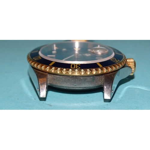 290 - Rolex, a bi-metal Submariner Oyster Perpetual Date bracelet wrist watch ref: 16613, the blue dial wi... 