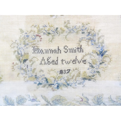 21 - An early-Victorian sampler by Hannah Smith, aged 12, 1837, with verse, alphabet and numbers (faded),... 