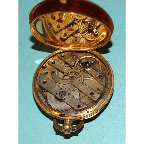 285 - A Continental 18ct-gold-cased open-face key-wind pocket watch with floral-engraved gilt face and gol... 