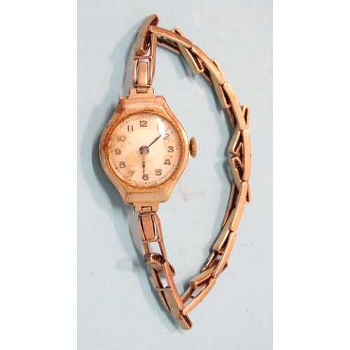 286 - A lady's 9ct-gold-cased wrist watch (working), on 9ct gold sprung bracelet, gross weight 12.5g.... 