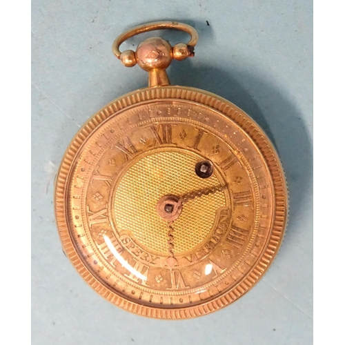 288 - A small 18ct gold open face pocket watch, the gilt dial and fusée movement marked 