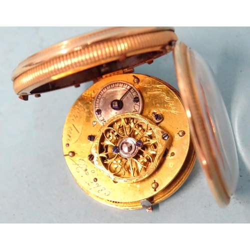 288 - A small 18ct gold open face pocket watch, the gilt dial and fusée movement marked 