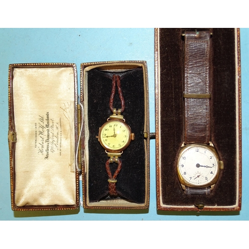 291 - A gent's 9ct-gold-cased 1930's wrist watch and a lady's 9ct-gold-cased wrist watch, (neither working... 