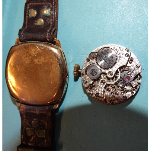 291 - A gent's 9ct-gold-cased 1930's wrist watch and a lady's 9ct-gold-cased wrist watch, (neither working... 