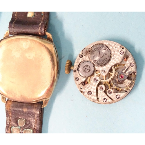 291 - A gent's 9ct-gold-cased 1930's wrist watch and a lady's 9ct-gold-cased wrist watch, (neither working... 