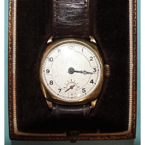 291 - A gent's 9ct-gold-cased 1930's wrist watch and a lady's 9ct-gold-cased wrist watch, (neither working... 