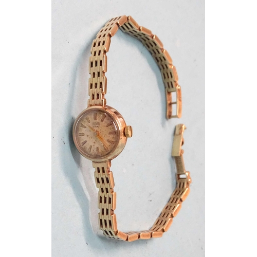 294 - A lady's 9ct gold Tudor Royal wrist watch 1961, on Rolex 9ct gold gate-link bracelet, case numbered ... 