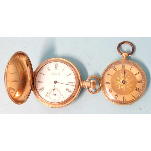 295 - A small 18k-gold-cased open-face key-wind pocket watch, with gilt dial and engraved case, metal cuve... 