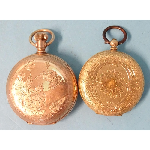 295 - A small 18k-gold-cased open-face key-wind pocket watch, with gilt dial and engraved case, metal cuve... 