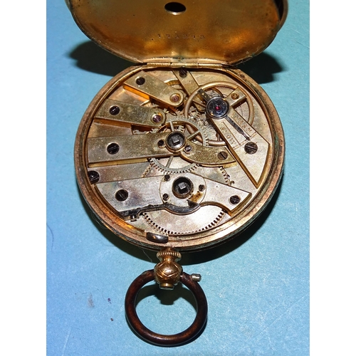 295 - A small 18k-gold-cased open-face key-wind pocket watch, with gilt dial and engraved case, metal cuve... 