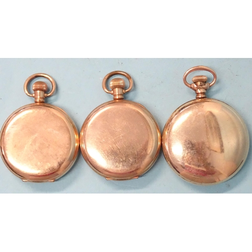 296 - A gold-plated keyless half-hunter pocket watch and two gold-plated open-face pocket watches, (none w... 