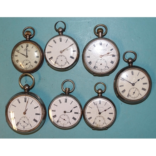 297 - Seven silver-cased open-face pocket watches, (only one working).