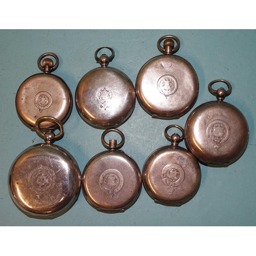 297 - Seven silver-cased open-face pocket watches, (only one working).