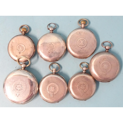 297 - Seven silver-cased open-face pocket watches, (only one working).