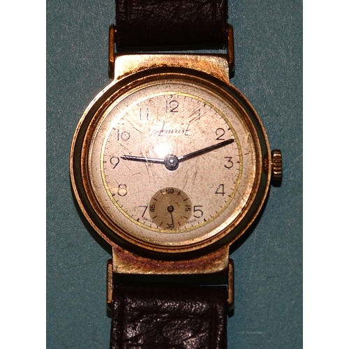 300 - Accurist, a 1940's 9ct-gold-cased 15-jewel wrist watch, the silvered dial with Arabic numerals and s... 