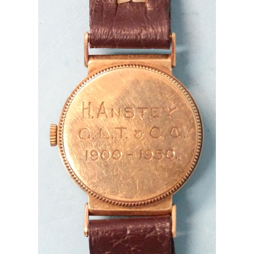 300 - Accurist, a 1940's 9ct-gold-cased 15-jewel wrist watch, the silvered dial with Arabic numerals and s... 