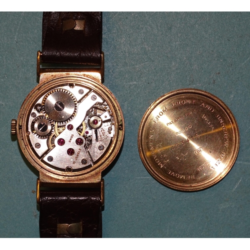 300 - Accurist, a 1940's 9ct-gold-cased 15-jewel wrist watch, the silvered dial with Arabic numerals and s... 