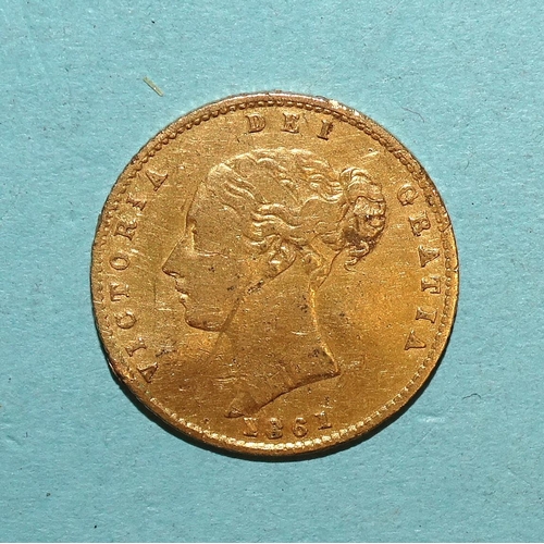 319 - A Victoria 1861 half-sovereign, with shield back, (a/f).