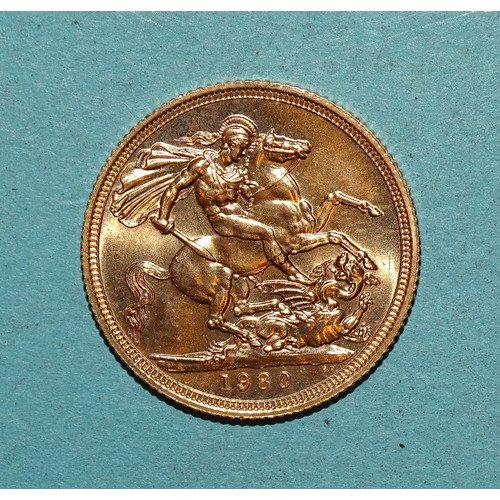 323 - An Elizabeth II 1980 sovereign.