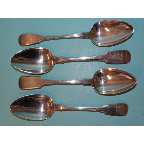 361 - Four Georgian silver fiddle pattern tablespoons, various dates and makers, ___9.37oz.... 