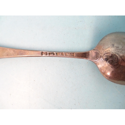 367 - A George III silver Hanoverian pattern tablespoon with scroll back, Thomas Wallis I, London 1774.... 