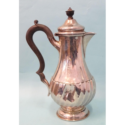 369 - A silver baluster coffee pot with half-wrythen decoration, 24.5cm high, Plante & Co. Ltd, Birmin... 