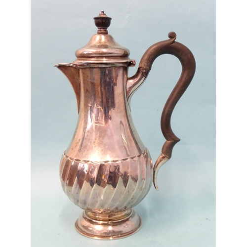 369 - A silver baluster coffee pot with half-wrythen decoration, 24.5cm high, Plante & Co. Ltd, Birmin... 