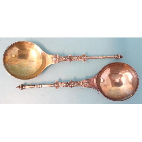 378 - A pair of Victorian silver-gilt serving spoons by John Aldwinckle & Thomas Slater, London 1881 a... 