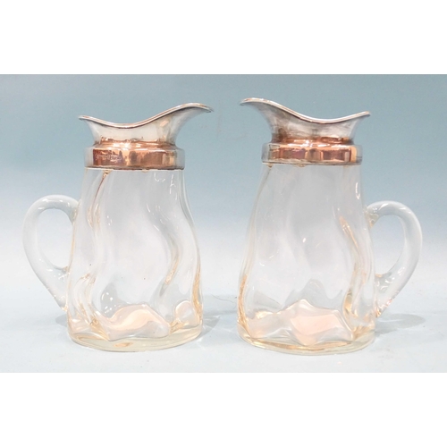 388 - A pair of George V silver-mounted glass whisky water jugs, 13.5cm high, Birmingham 1912, maker Porte... 