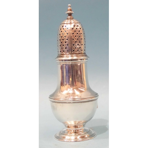 398 - A George III silver sugar caster, 14cm high, London 1791, maker's mark rubbed, ___3.6oz, 112g.... 