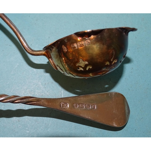 404 - A Victorian silver-gilt sifter spoon, Martin & Hall, Sheffield 1892, another with twisted stem, ... 