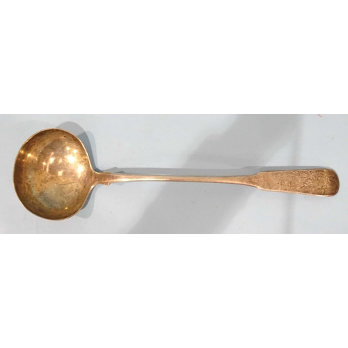 413 - A Georgian silver large fiddle pattern ladle, marks rubbed, ___6.1oz.