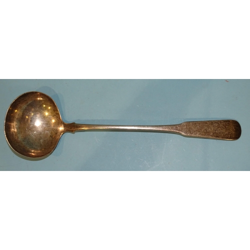 413 - A Georgian silver large fiddle pattern ladle, marks rubbed, ___6.1oz.