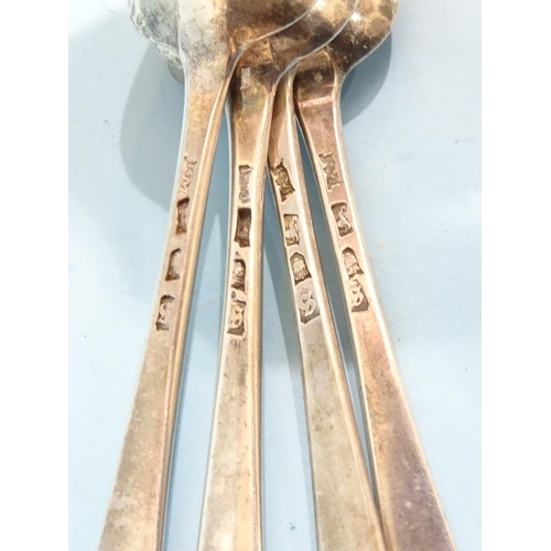 421 - Four Georgian silver Old English pattern tablespoons, maker IM, London 1773, ___9.77oz.... 