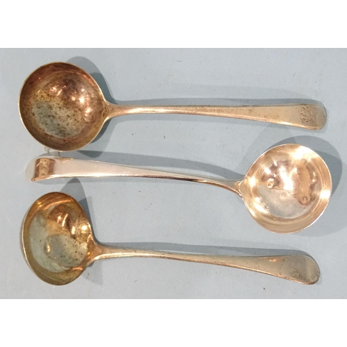 423 - A pair of Georgian silver Old English pattern sauce ladles, Hester Bateman, London 1773 and one othe... 