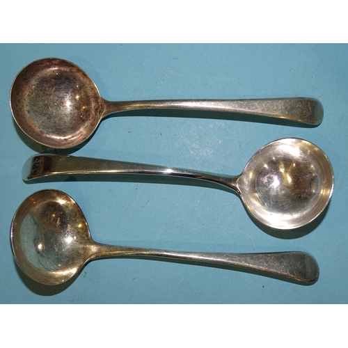 423 - A pair of Georgian silver Old English pattern sauce ladles, Hester Bateman, London 1773 and one othe... 