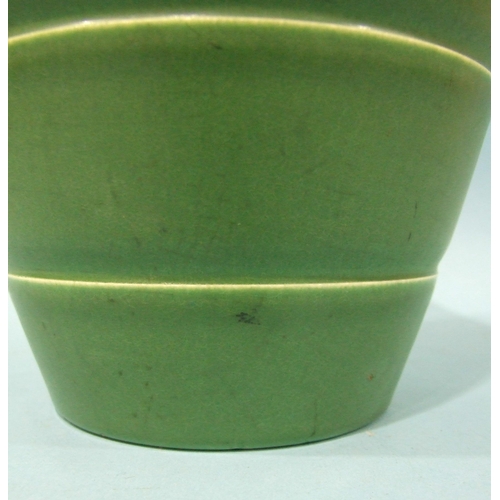 88 - A Keith Murray Wedgwood studio pottery green-glazed shoulder vase with ribbed decoration, shape no.3... 