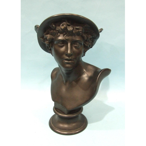 89 - A Wedgwood black basalt bust of Mercury raised on a socle, both sections impressed 