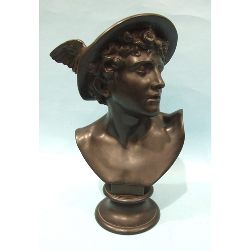 89 - A Wedgwood black basalt bust of Mercury raised on a socle, both sections impressed 