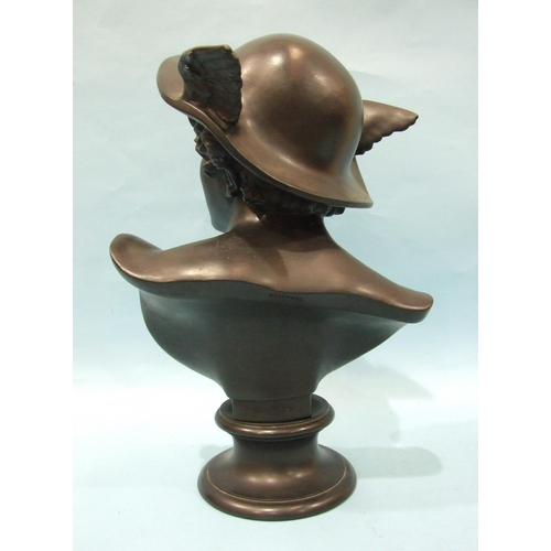 89 - A Wedgwood black basalt bust of Mercury raised on a socle, both sections impressed 