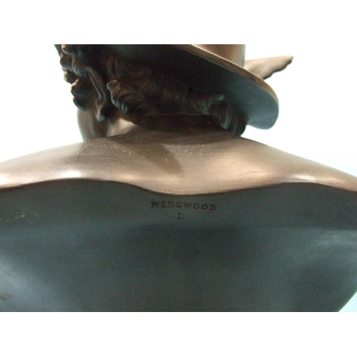 89 - A Wedgwood black basalt bust of Mercury raised on a socle, both sections impressed 