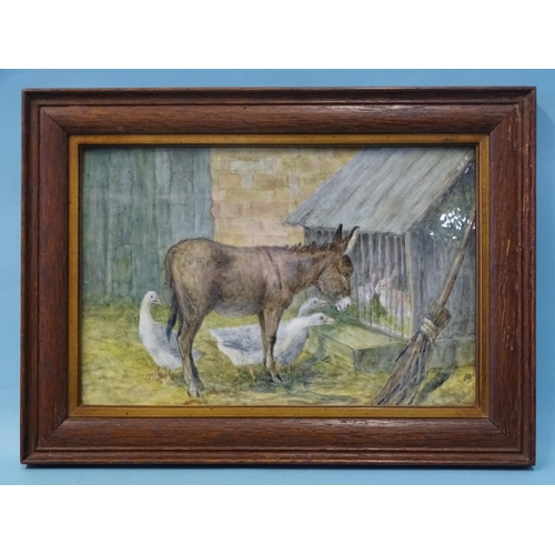 91 - A Hannah Barlow Doulton & Co. Ltd ceramic plaque painted with a donkey and geese, with rabbits i... 