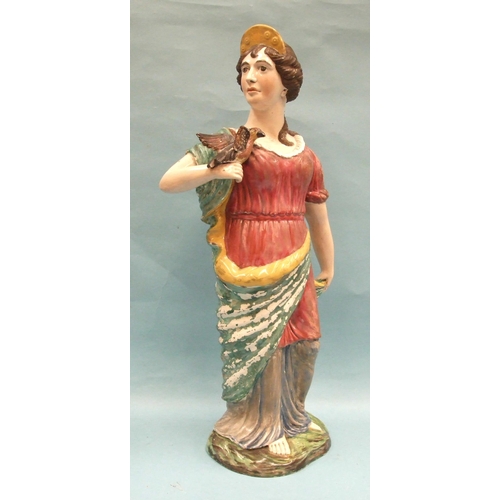 94 - A large 19th century Staffordshire glazed earthenware figure of a Greek goddess with a bird perched ... 