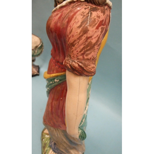 94 - A large 19th century Staffordshire glazed earthenware figure of a Greek goddess with a bird perched ... 