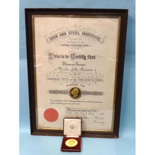 327 - The Bessemer Gold Medal awarded by the Iron and Steel Institute, (now the Institute of Materials, Mi... 