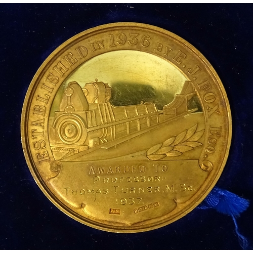 330 - The E J Fox medal awarded by the Institute of British Foundrymen to Professor Thomas Turner MSc. 193... 