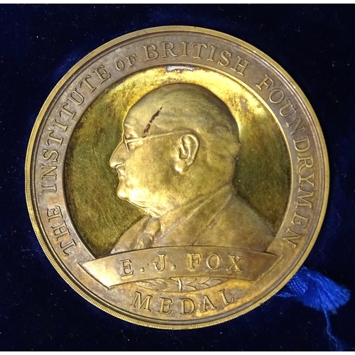 330 - The E J Fox medal awarded by the Institute of British Foundrymen to Professor Thomas Turner MSc. 193... 