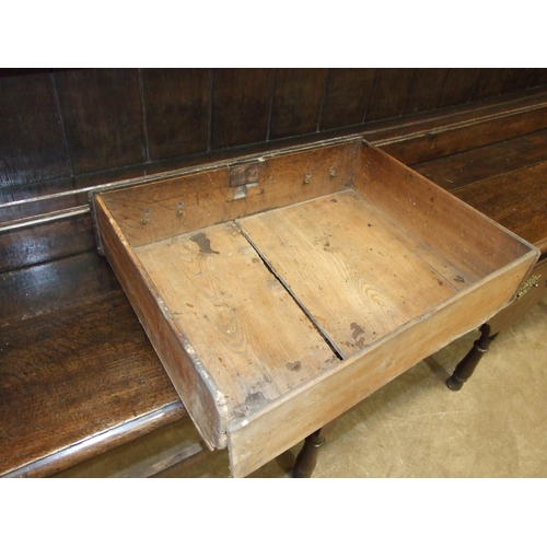 37 - An 18th century oak dresser base fitted with three drawers, on short turned legs, 207cm wide, 49cm d... 