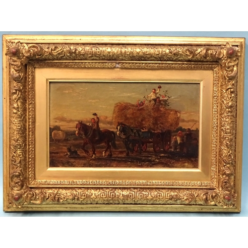 6 - W H Hopkins (1825-1892) FIGURES, HORSE AND CART BRINGING IN THE HARVEST Oil on canvas, inscribed ver... 